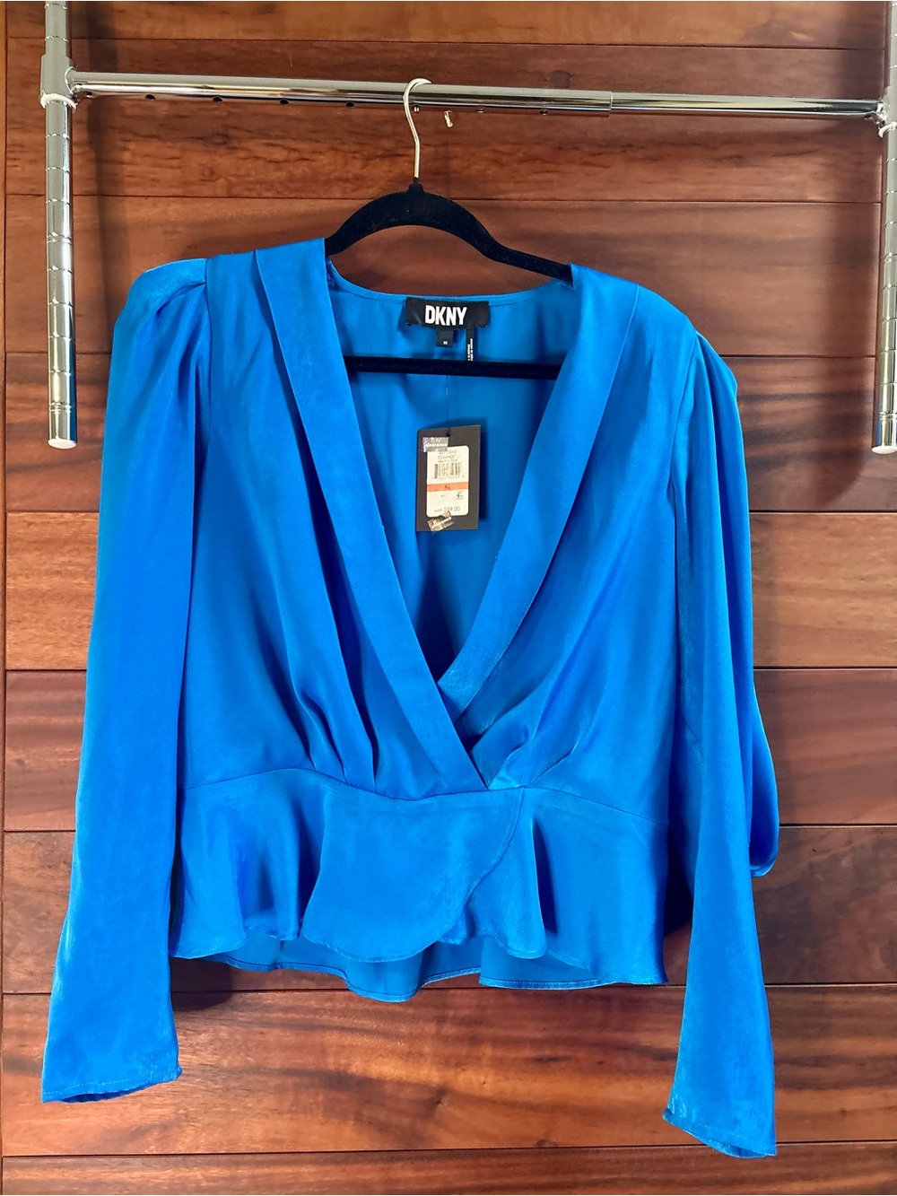 NWT DKNY Bright Blue V-Neck Peplum Blouse